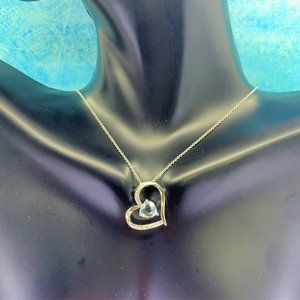 14K Gold Blue Topaz & Diamond Pendant